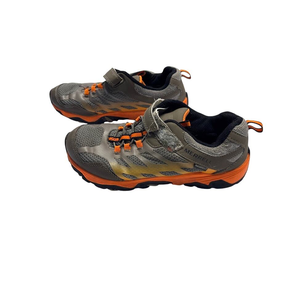 Merrell Boys Youth 5.5 Waterproof Hiking Trail Shoes Gray Orange Sneakers